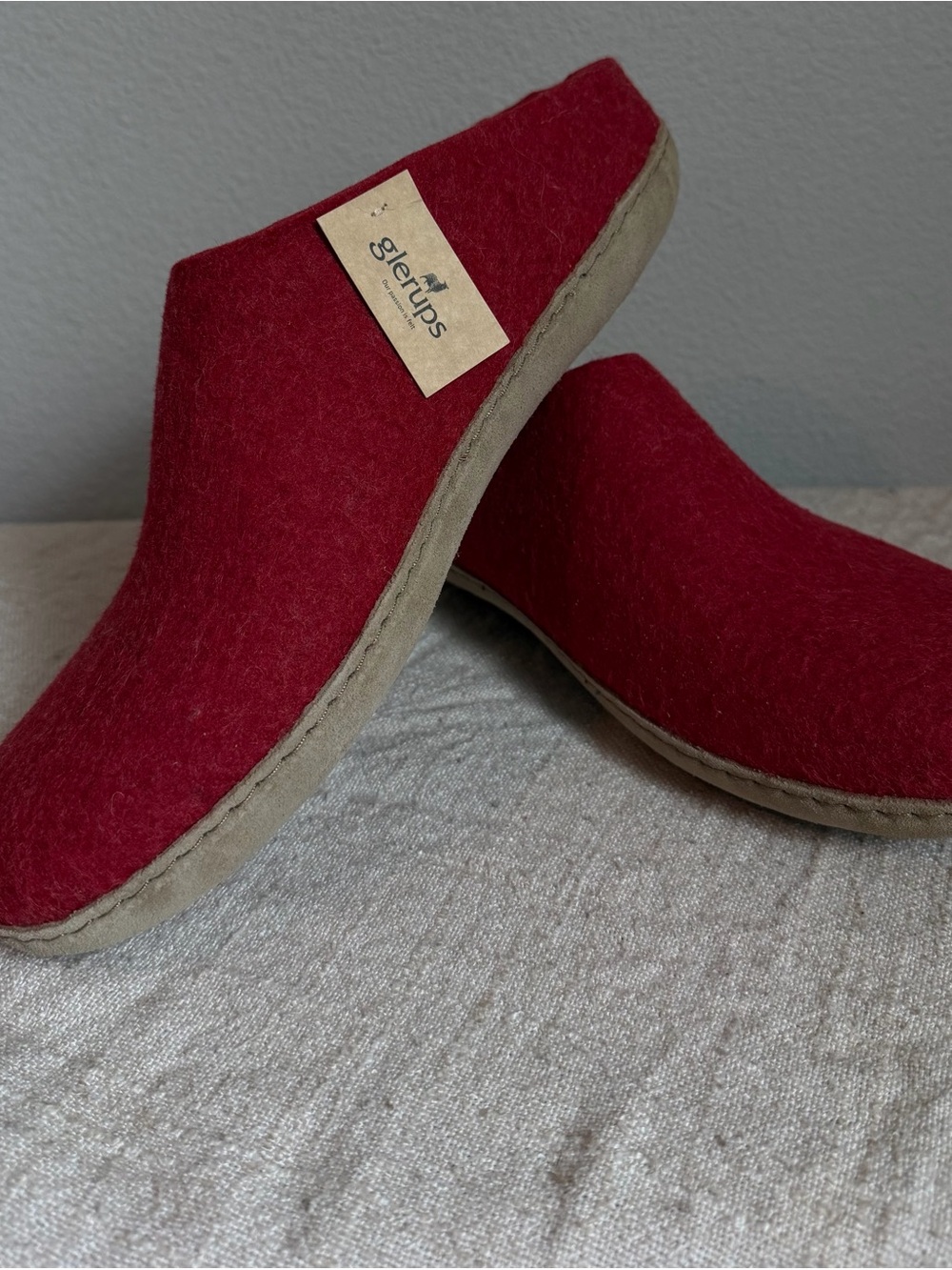 Men’s Glerups Slippers Red Leather Sole Slip On Shoe Size 46 / 12 Wool calfskin